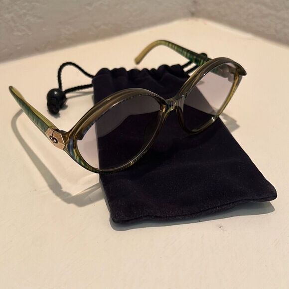 Christian Dior Round Frame Light Tint Sunglasses Olive Green Blue Stripe Bold - Picture 14 of 15